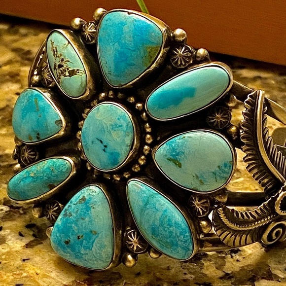 Delvin John Jewelry - COPY - HOST PICK!✨Navajo Native American SS Turquoise Cuff by artist Delvin John
